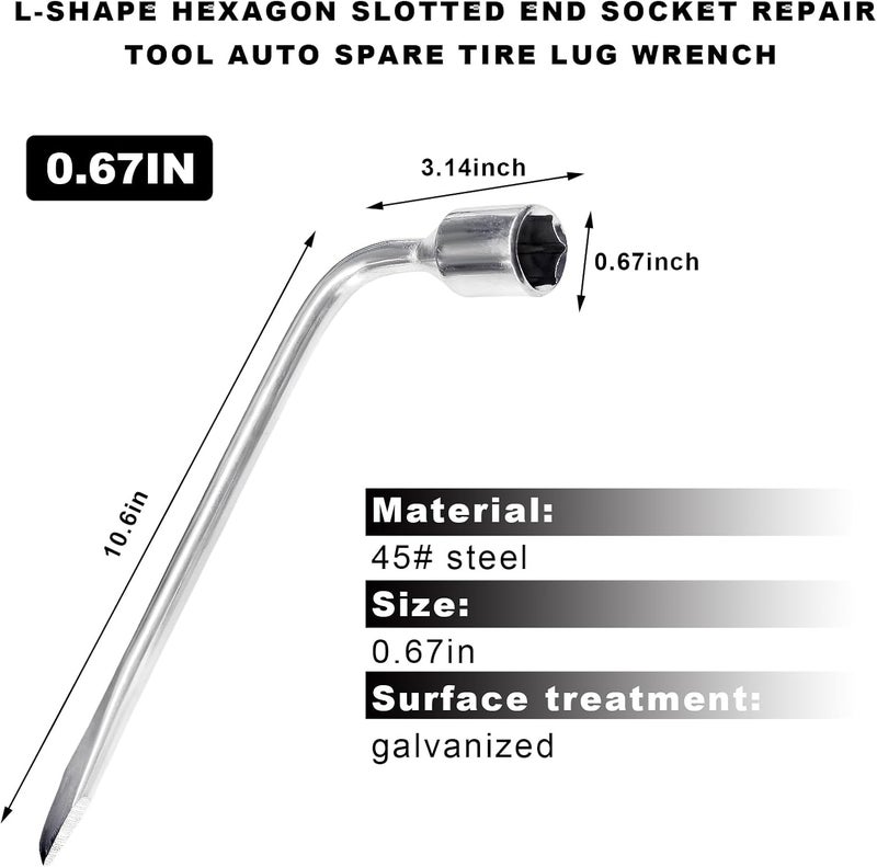 YTFRL Car Spare Tire Wrench, 17mm L-Shaped Slotted End Socket Tire Replacement Tool for Jack, Heavy Duty Carbon Steel Hexagon Lug Wrench for Spare Tire Repair Tool for Most Vehicles - Image 2